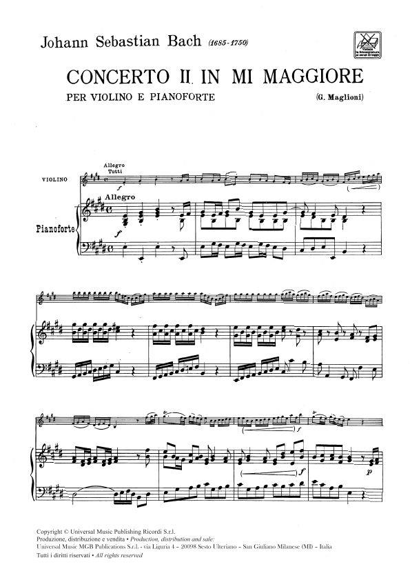 Concerto Per Violino Bwv 1042 In Mi - Riduzione Per Violino E Pianoforte - housle a klavír